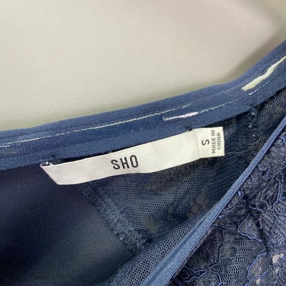 $288 Sho by Tadashi Shoji Women's Dark Blue Lace Cutout Short Sleeve MIDI Dress - Picture 5 of 8